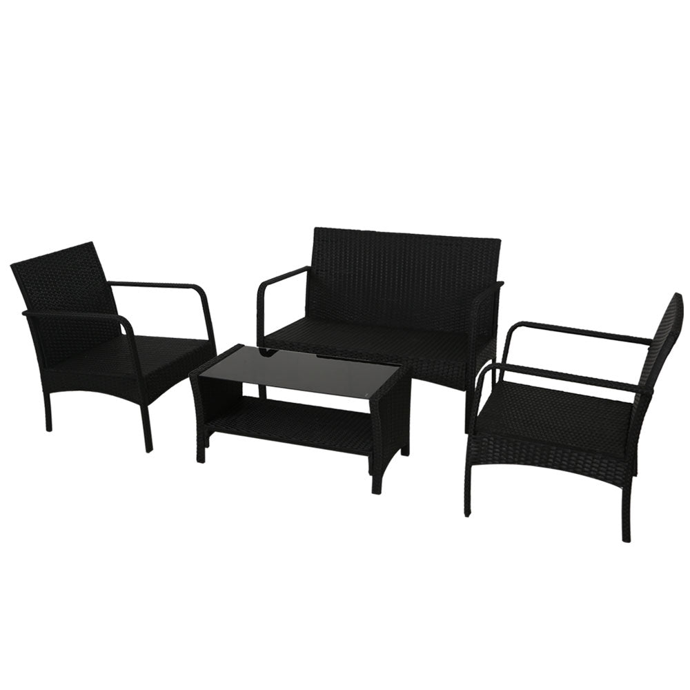 Gardeon Outdoor Sofa Set Lounge Setting Wicker Table and Chairs Garden Patio Furniture ODF-4PC-SOFA-BK-AB