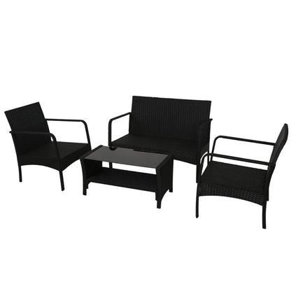 Gardeon Outdoor Sofa Set Lounge Setting Wicker Table and Chairs Garden Patio Furniture ODF-4PC-SOFA-BK-AB