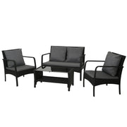 Gardeon Outdoor Sofa Set Lounge Setting Wicker Table and Chairs Garden Patio Furniture ODF-4PC-SOFA-BK-AB