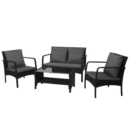 Gardeon Outdoor Sofa Set Lounge Setting Wicker Table and Chairs Garden Patio Furniture ODF-4PC-SOFA-BK-AB