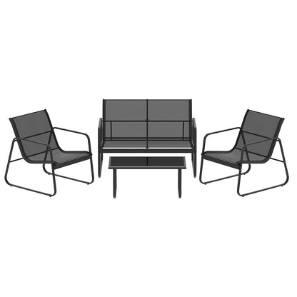 Gardeon Outdoor Sofa Set Lounge Setting Textilene Table and Chairs Garden Patio Furniture ODF-4PC-SOFA-TXL-J-BK