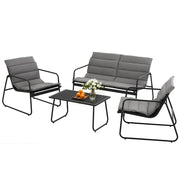 Gardeon 4PCS Outdoor Sofa Set Table and Chairs Cushion textilene Patio Furniture ODF-4PC-SOFA-TXL-J-CSN-BK