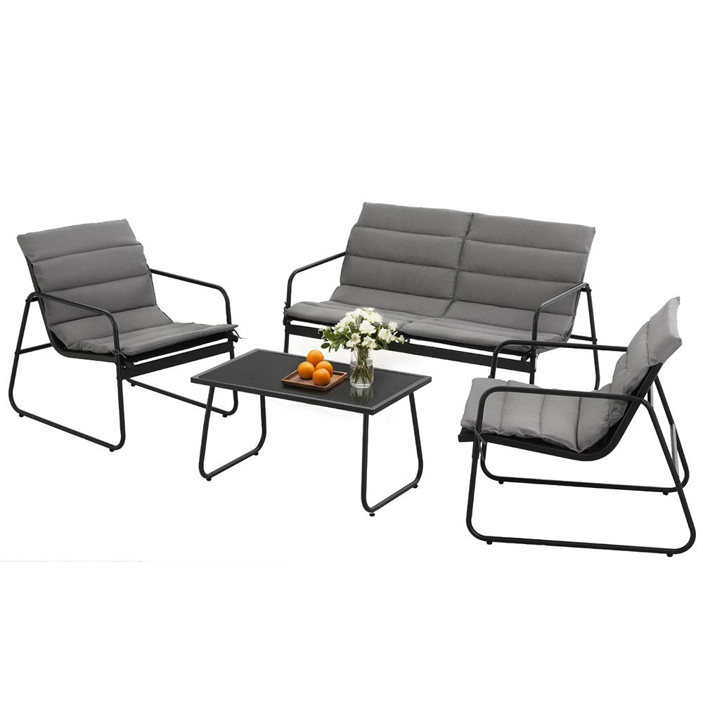 Gardeon 4PCS Outdoor Sofa Set Table and Chairs Cushion textilene Patio Furniture ODF-4PC-SOFA-TXL-J-CSN-BK