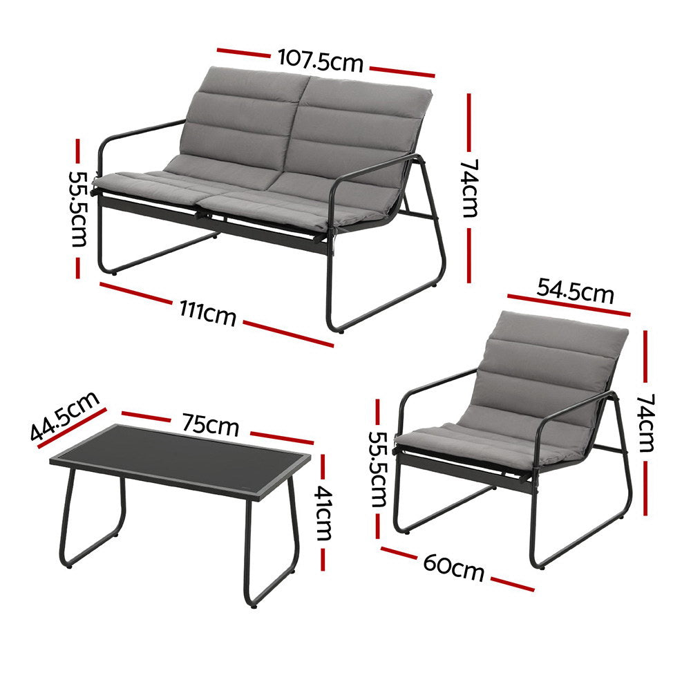 Gardeon 4PCS Outdoor Sofa Set Table and Chairs Cushion textilene Patio Furniture ODF-4PC-SOFA-TXL-J-CSN-BK