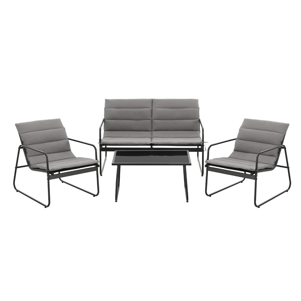 Gardeon 4PCS Outdoor Sofa Set Table and Chairs Cushion textilene Patio Furniture ODF-4PC-SOFA-TXL-J-CSN-BK