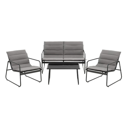 Gardeon 4PCS Outdoor Sofa Set Table and Chairs Cushion textilene Patio Furniture ODF-4PC-SOFA-TXL-J-CSN-BK