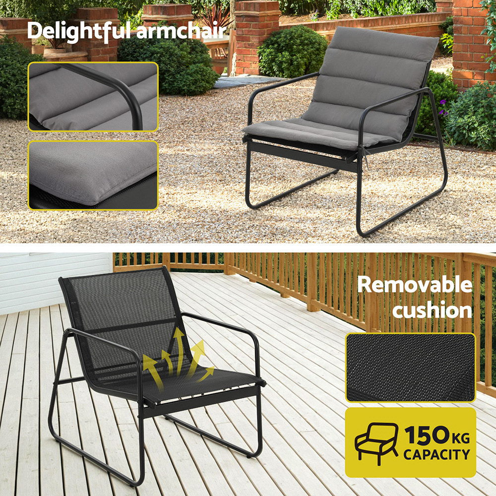 Gardeon 4PCS Outdoor Sofa Set Table and Chairs Cushion textilene Patio Furniture ODF-4PC-SOFA-TXL-J-CSN-BK