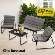 Gardeon 4PCS Outdoor Sofa Set Table and Chairs Cushion textilene Patio Furniture ODF-4PC-SOFA-TXL-J-CSN-BK