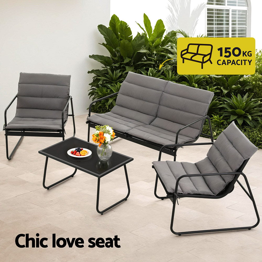 Gardeon 4PCS Outdoor Sofa Set Table and Chairs Cushion textilene Patio Furniture ODF-4PC-SOFA-TXL-J-CSN-BK