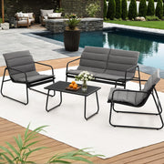 Gardeon 4PCS Outdoor Sofa Set Table and Chairs Cushion textilene Patio Furniture ODF-4PC-SOFA-TXL-J-CSN-BK