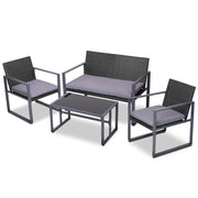 Gardeon 4 PCS Outdoor Sofa Set Rattan Furniture Glass Top Table Chairs Black ODF-4PCS-BST03-BK-AB