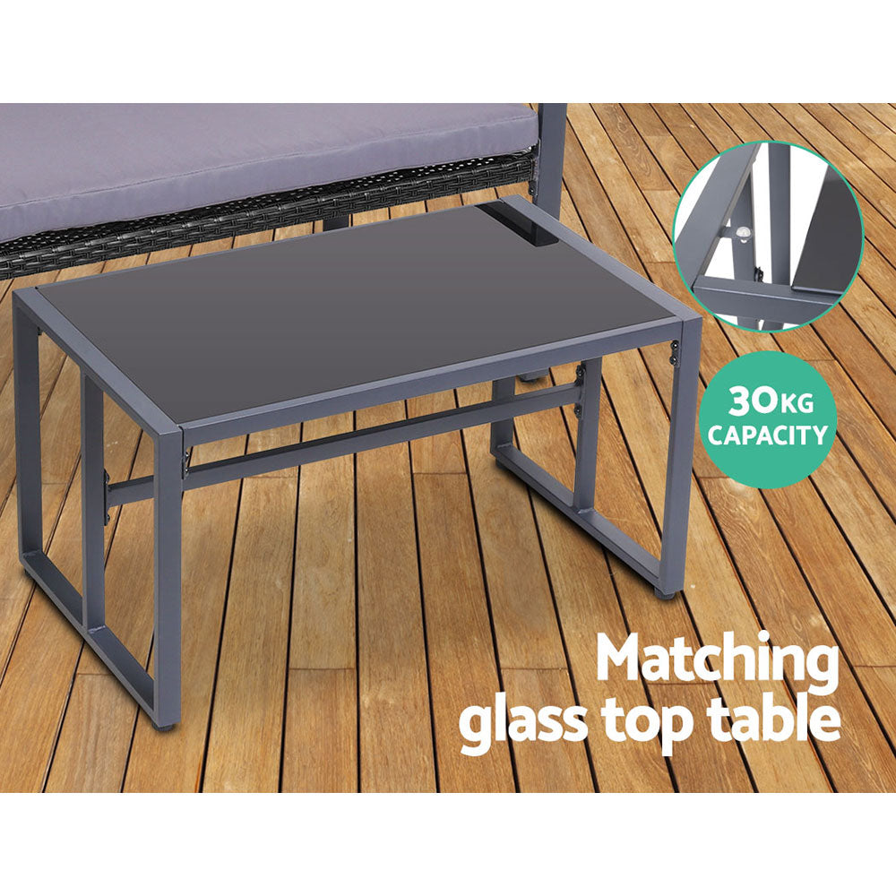 Gardeon 4 PCS Outdoor Sofa Set Rattan Furniture Glass Top Table Chairs Black ODF-4PCS-BST03-BK-AB