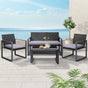 Gardeon 4 PCS Outdoor Sofa Set Rattan Furniture Glass Top Table Chairs Black ODF-4PCS-BST03-BK-AB