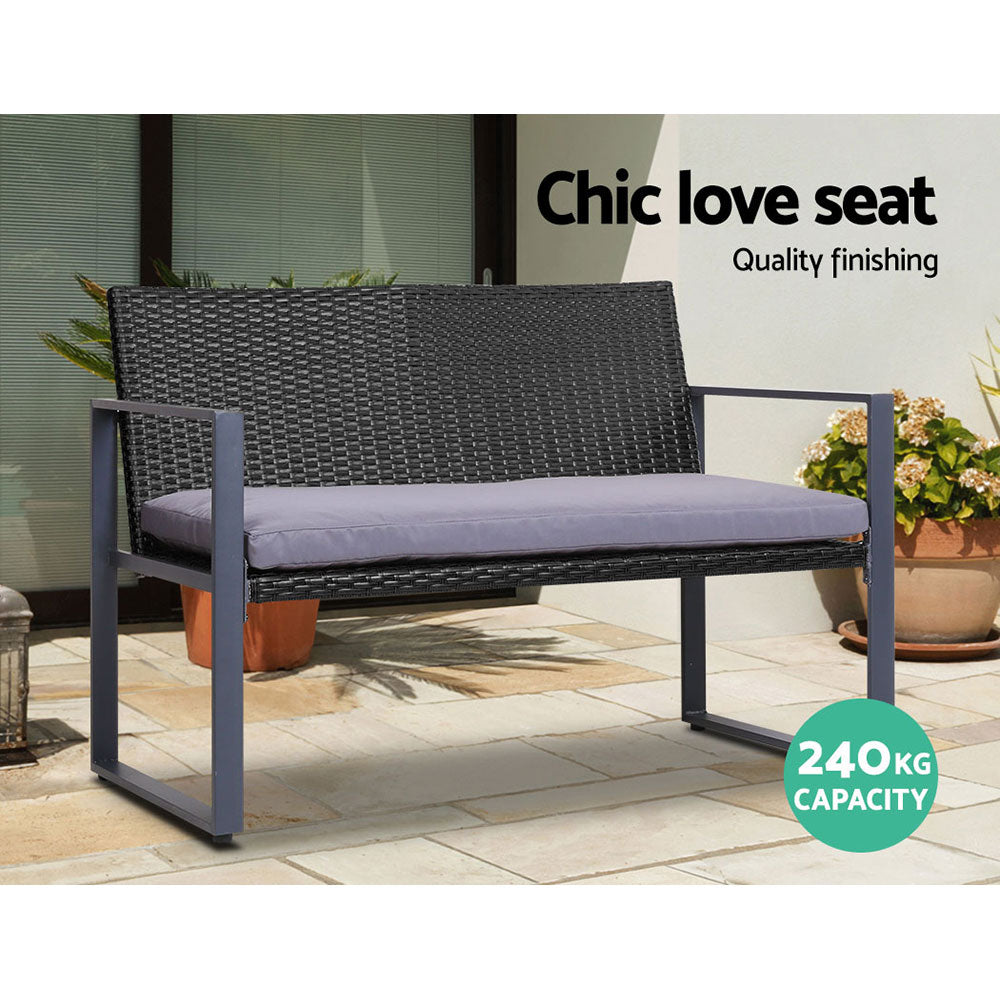 Gardeon 4 PCS Outdoor Sofa Set Rattan Furniture with Storage Cover Chairs Black ODF-4PCS-BST03-BK-AB-COVER