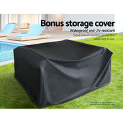 Gardeon 4 PCS Outdoor Sofa Set Rattan Furniture with Storage Cover Chairs Black ODF-4PCS-BST03-BK-AB-COVER