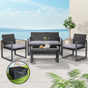 Gardeon 4 PCS Outdoor Sofa Set Rattan Furniture with Storage Cover Chairs Black ODF-4PCS-BST03-BK-AB-COVER