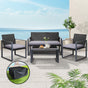 Gardeon 4 PCS Outdoor Sofa Set Rattan Furniture with Storage Cover Chairs Black ODF-4PCS-BST03-BK-AB-COVER