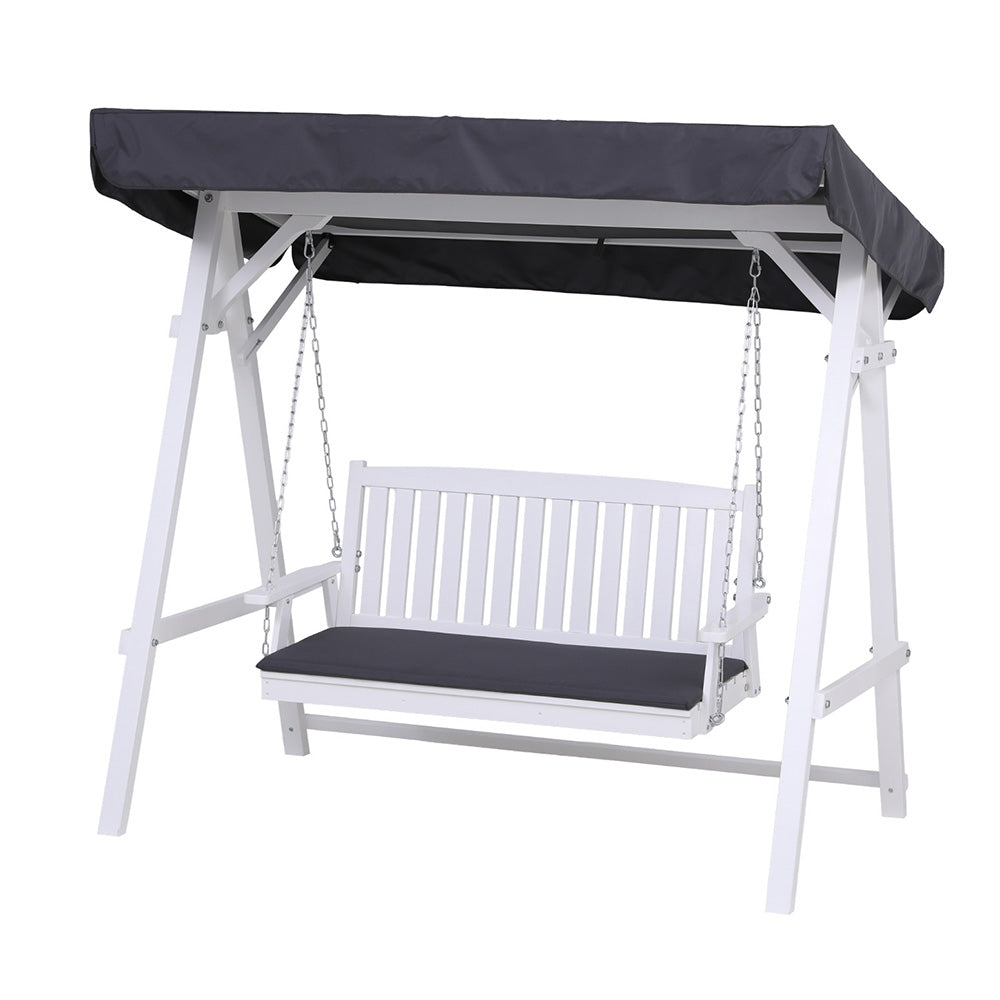 Gardeon Outdoor Wooden Swing Chair Garden Bench Canopy Cushion 3 Seater White ODF-B-GSC-W3S-WH-AB