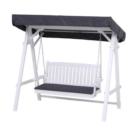 Gardeon Outdoor Wooden Swing Chair Garden Bench Canopy Cushion 3 Seater White ODF-B-GSC-W3S-WH-AB
