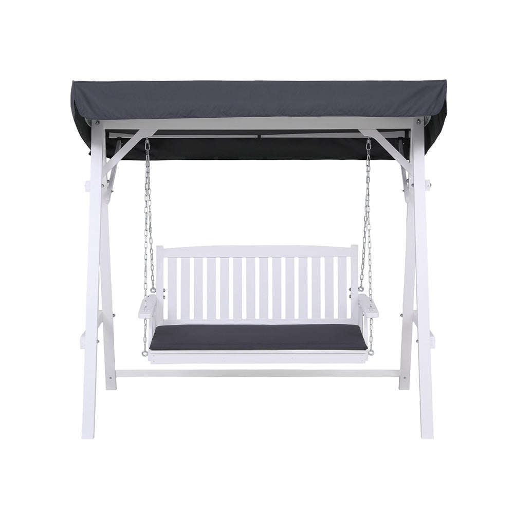 Gardeon Outdoor Wooden Swing Chair Garden Bench Canopy Cushion 3 Seater White ODF-B-GSC-W3S-WH-AB