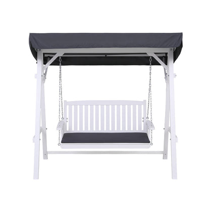 Gardeon Outdoor Wooden Swing Chair Garden Bench Canopy Cushion 3 Seater White ODF-B-GSC-W3S-WH-AB