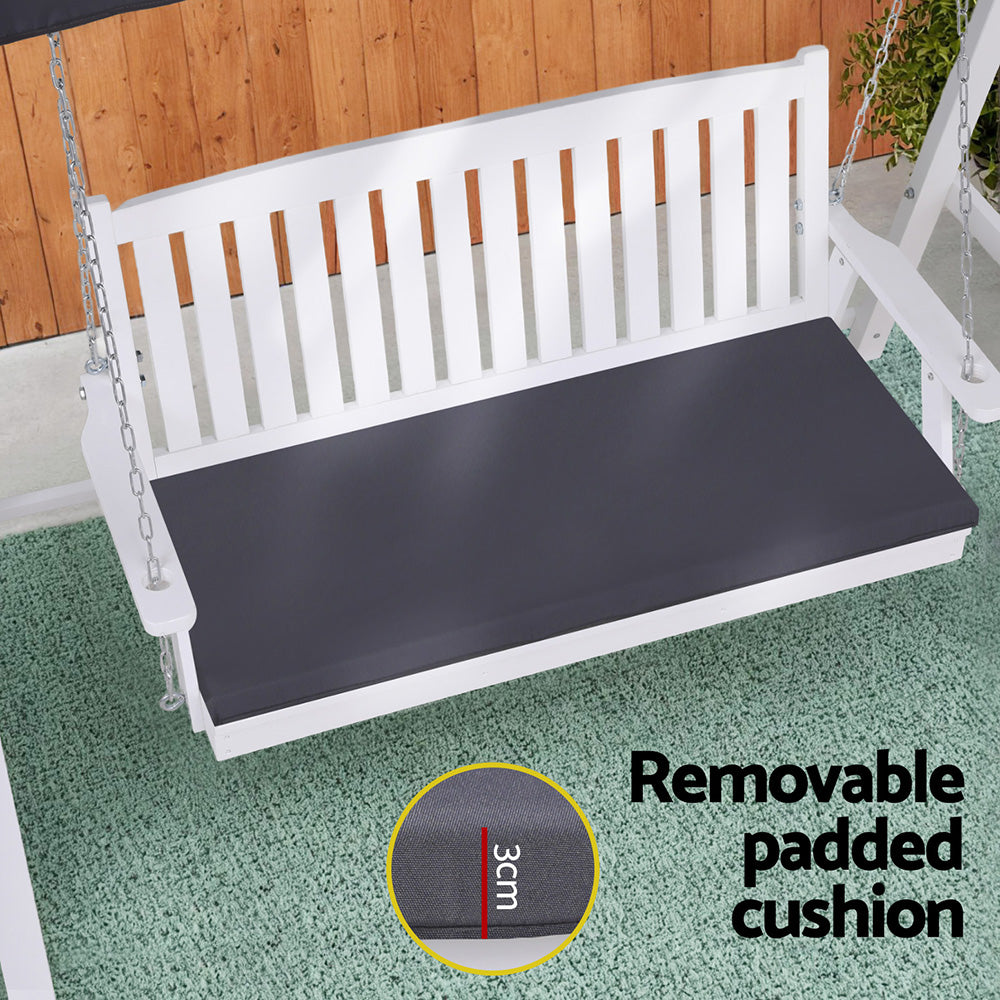 Gardeon Outdoor Wooden Swing Chair Garden Bench Canopy Cushion 3 Seater White ODF-B-GSC-W3S-WH-AB
