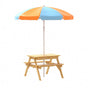 Keezi Kids Outdoor Table and Chairs Picnic Bench Umbrella Set Water Sand Pit Box ODF-B-KID-PICNIC-UM-NAT