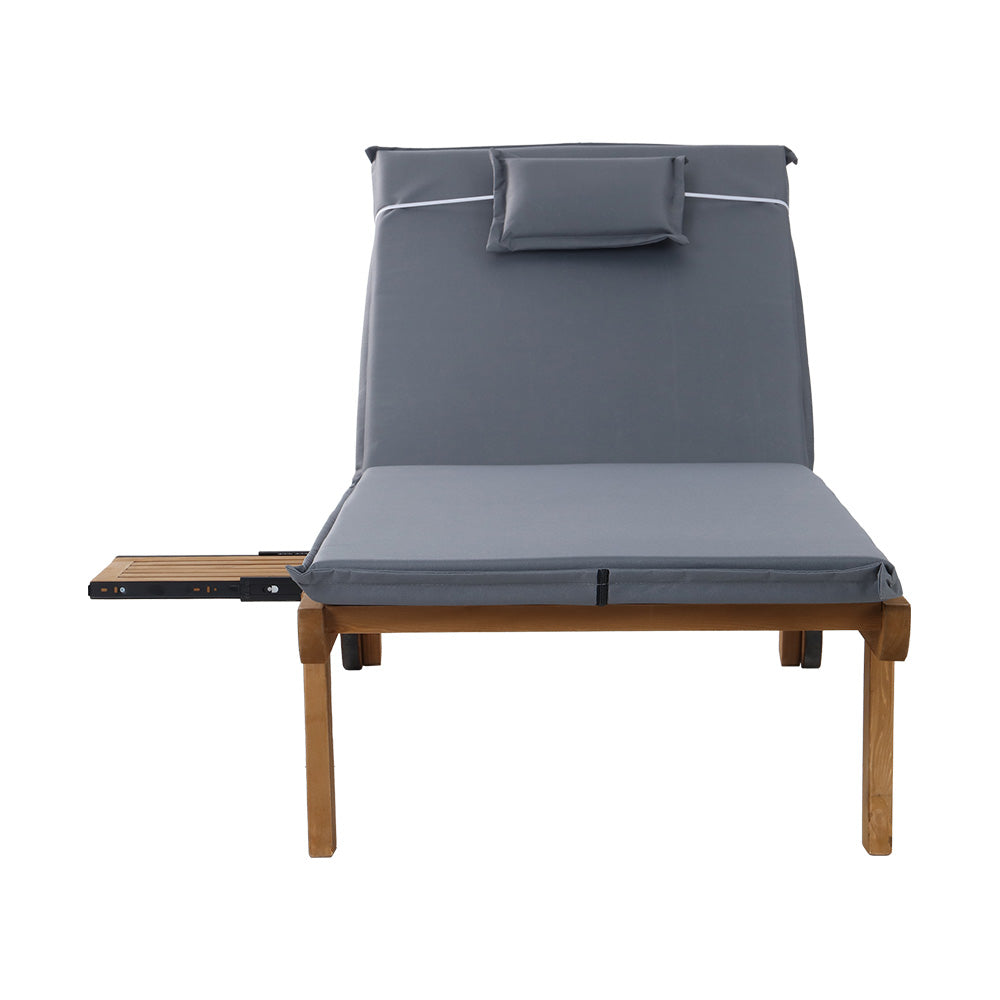 Gardeon Sun Lounge Wooden Lounger Outdoor Furniture Day Bed Wheels Patio Grey ODF-B-LOUNGE-WHEEL-GE
