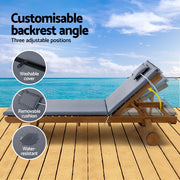 Gardeon 2x Sun Lounge Wooden Lounger Outdoor Furniture Day Bed Wheel Patio Grey