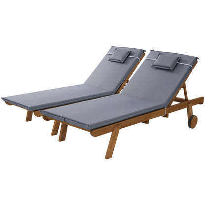Gardeon 2x Sun Lounge Wooden Lounger Outdoor Furniture Day Bed Wheel Patio Grey ODF-B-LOUNGE-WHEEL-GEX2