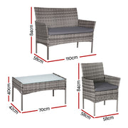 Gardeon 4 Seater Outdoor Sofa Set Wicker Setting Table Chair Furniture Grey ODF-B-PATIO-17007-GR-AB