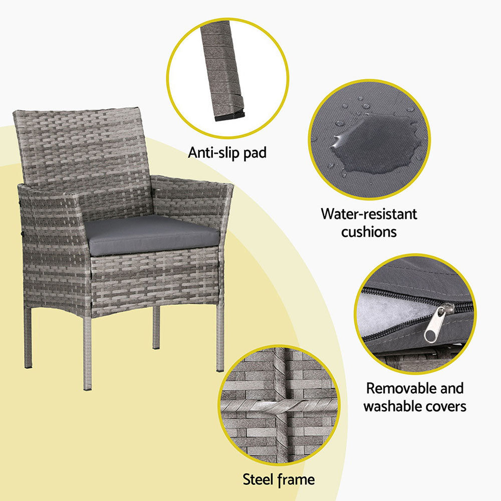 Gardeon 4 Seater Outdoor Sofa Set Wicker Setting Table Chair Furniture Grey ODF-B-PATIO-17007-GR-AB