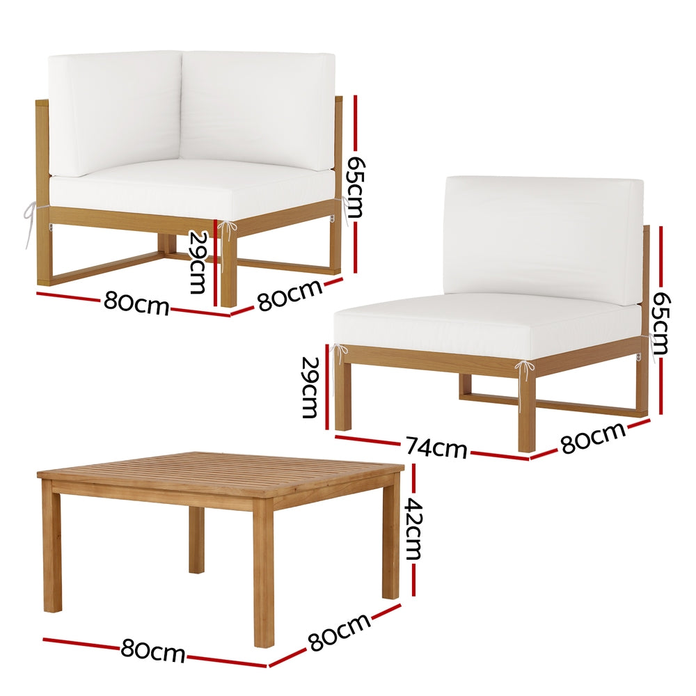 Gardeon 4-Seater Outdoor Sofa Set Wooden Lounge Setting 5PCS ODF-B-SOFA-TK-ABCDE