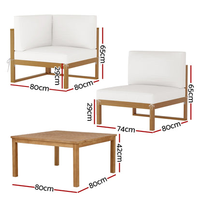 Gardeon 4-Seater Outdoor Sofa Set Wooden Lounge Setting 5PCS ODF-B-SOFA-TK-ABCDE