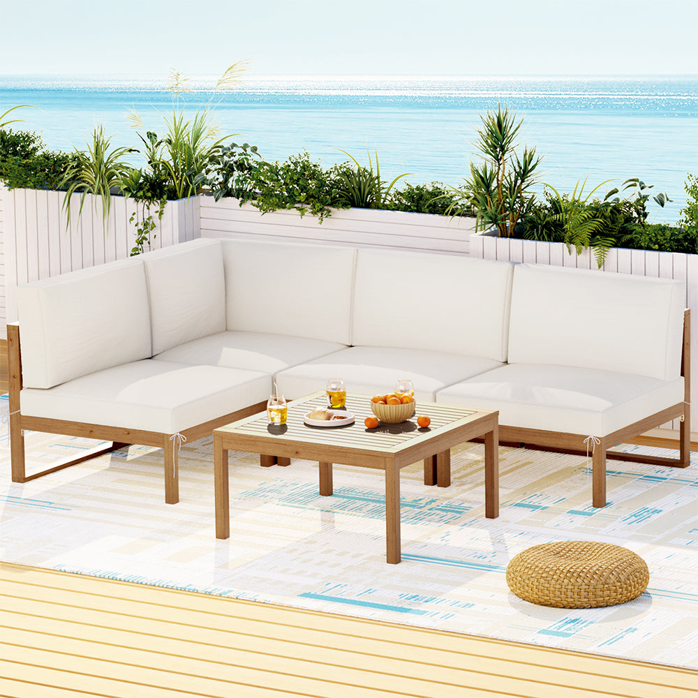 Gardeon 4-Seater Outdoor Sofa Set Wooden Lounge Setting 5PCS ODF-B-SOFA-TK-ABCDE