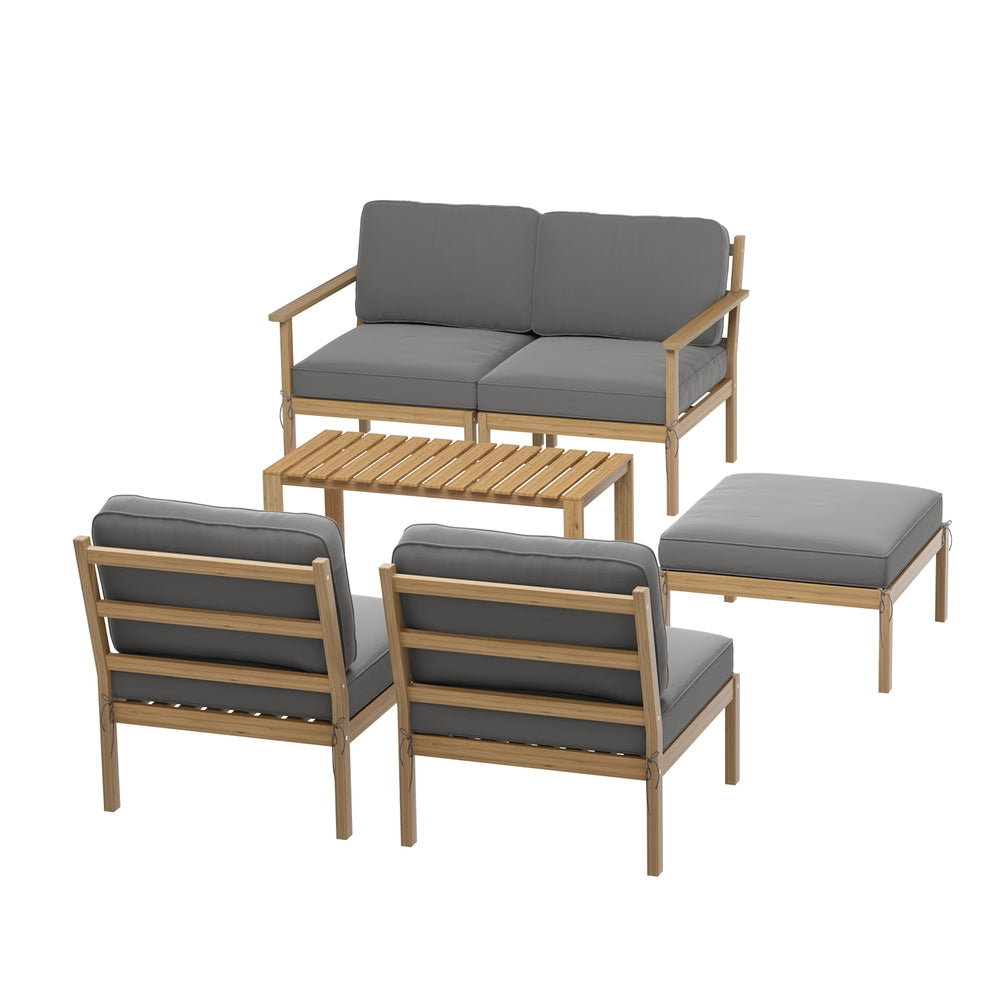 Gardeon 5-Seater Outdoor Sofa Set Wooden Lounge Setting 6PCS ODF-B-SOFA01-TK-ABCDEF