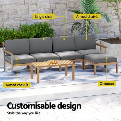 Gardeon 5-Seater Outdoor Sofa Set Wooden Lounge Setting 6PCS ODF-B-SOFA01-TK-ABCDEF
