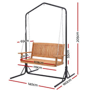 Gardeon Wooden 2-Seater Outdoor Swing Chair with Black Stand Hanging Chair Patio Furniture ODF-B-SWING-U-TK