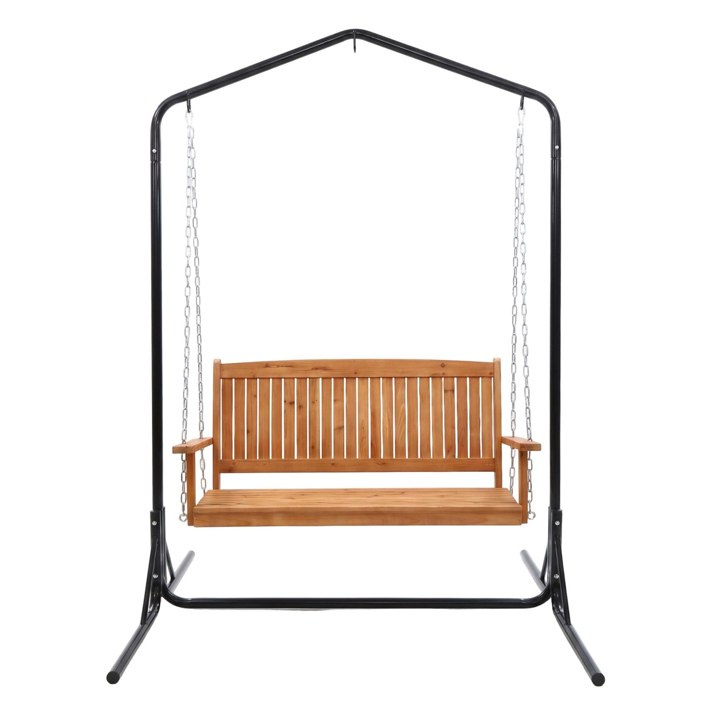 Gardeon Wooden 2-Seater Outdoor Swing Chair with Black Stand Hanging Chair Patio Furniture ODF-B-SWING-U-TK