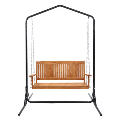 Gardeon Wooden 2-Seater Outdoor Swing Chair with Black Stand Hanging Chair Patio Furniture ODF-B-SWING-U-TK