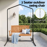 Gardeon Wooden 2-Seater Outdoor Swing Chair with Black Stand Hanging Chair Patio Furniture ODF-B-SWING-U-TK