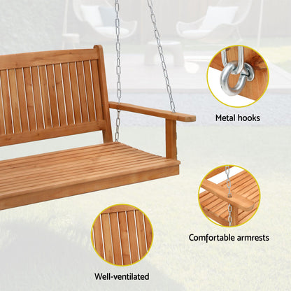 Gardeon Wooden 2-Seater Outdoor Swing Chair with Black Stand Hanging Chair Patio Furniture ODF-B-SWING-U-TK