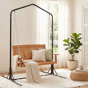 Gardeon Wooden 2-Seater Outdoor Swing Chair with Black Stand Hanging Chair Patio Furniture ODF-B-SWING-U-TK