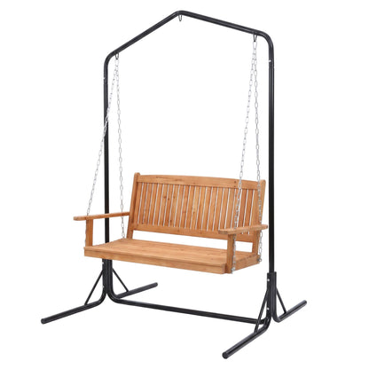Gardeon Wooden 2-Seater Outdoor Swing Chair with Black Stand Hanging Chair Patio Furniture ODF-B-SWING-U-TK