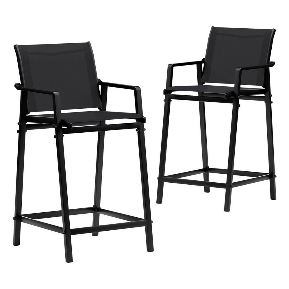 Gardeon 2PC Outdoor Bar Stools Steel Dining Chairs Patio Furniture Garden Black ODF-BA-TEX-BK-2X