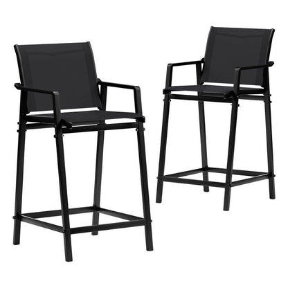 Gardeon 2PC Outdoor Bar Stools Steel Dining Chairs Patio Furniture Garden Black ODF-BA-TEX-BK-2X