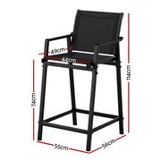 Gardeon 2PC Outdoor Bar Stools Steel Dining Chairs Patio Furniture Garden Black ODF-BA-TEX-BK-2X