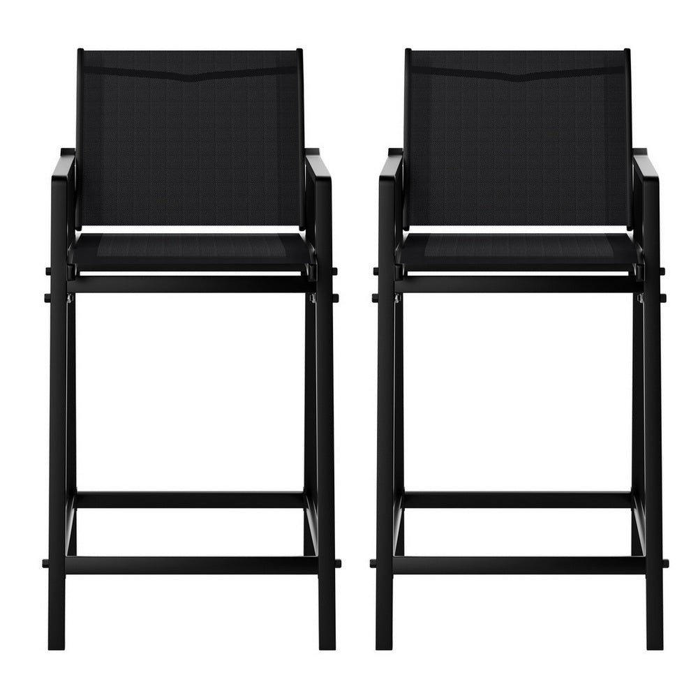 Gardeon 2PC Outdoor Bar Stools Steel Dining Chairs Patio Furniture Garden Black ODF-BA-TEX-BK-2X