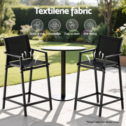 Gardeon 2PC Outdoor Bar Stools Steel Dining Chairs Patio Furniture Garden Black ODF-BA-TEX-BK-2X
