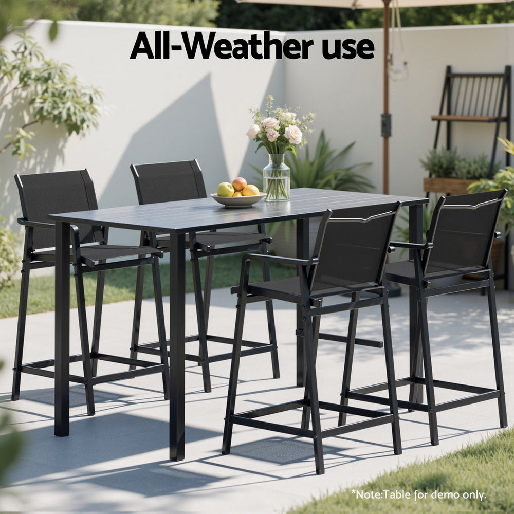 Gardeon 2PC Outdoor Bar Stools Steel Dining Chairs Patio Furniture Garden Black ODF-BA-TEX-BK-2X